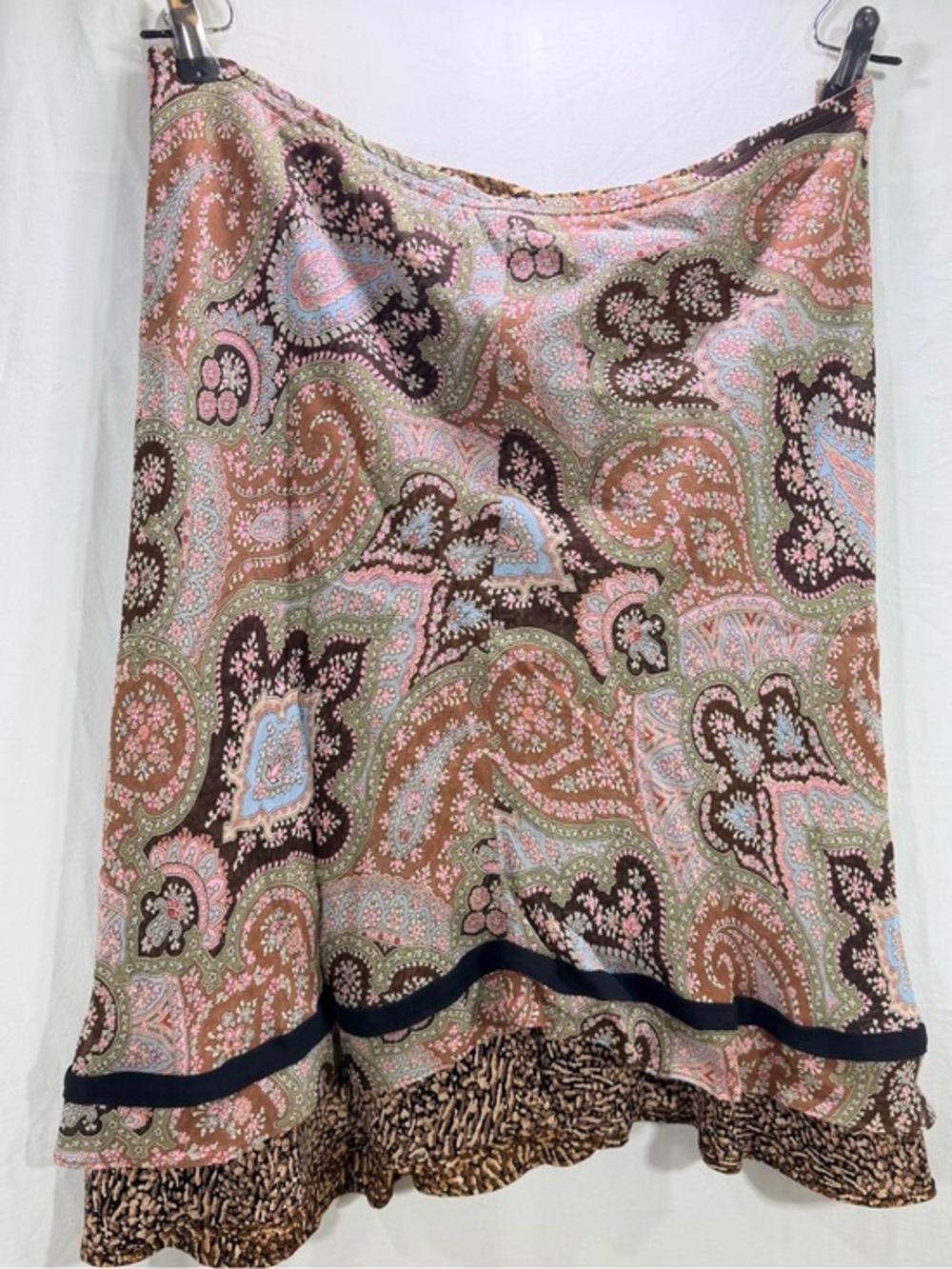 Printed Paisley Pencil Skirt in Pink and Brown